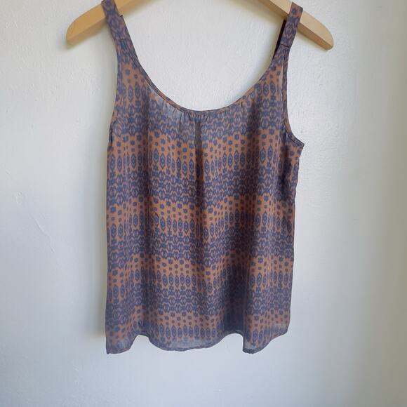 A.L.C. Silk Ikat Print Button Front Cami Tank Top Boho Minimalist Chic Layering - Picture 6 of 7